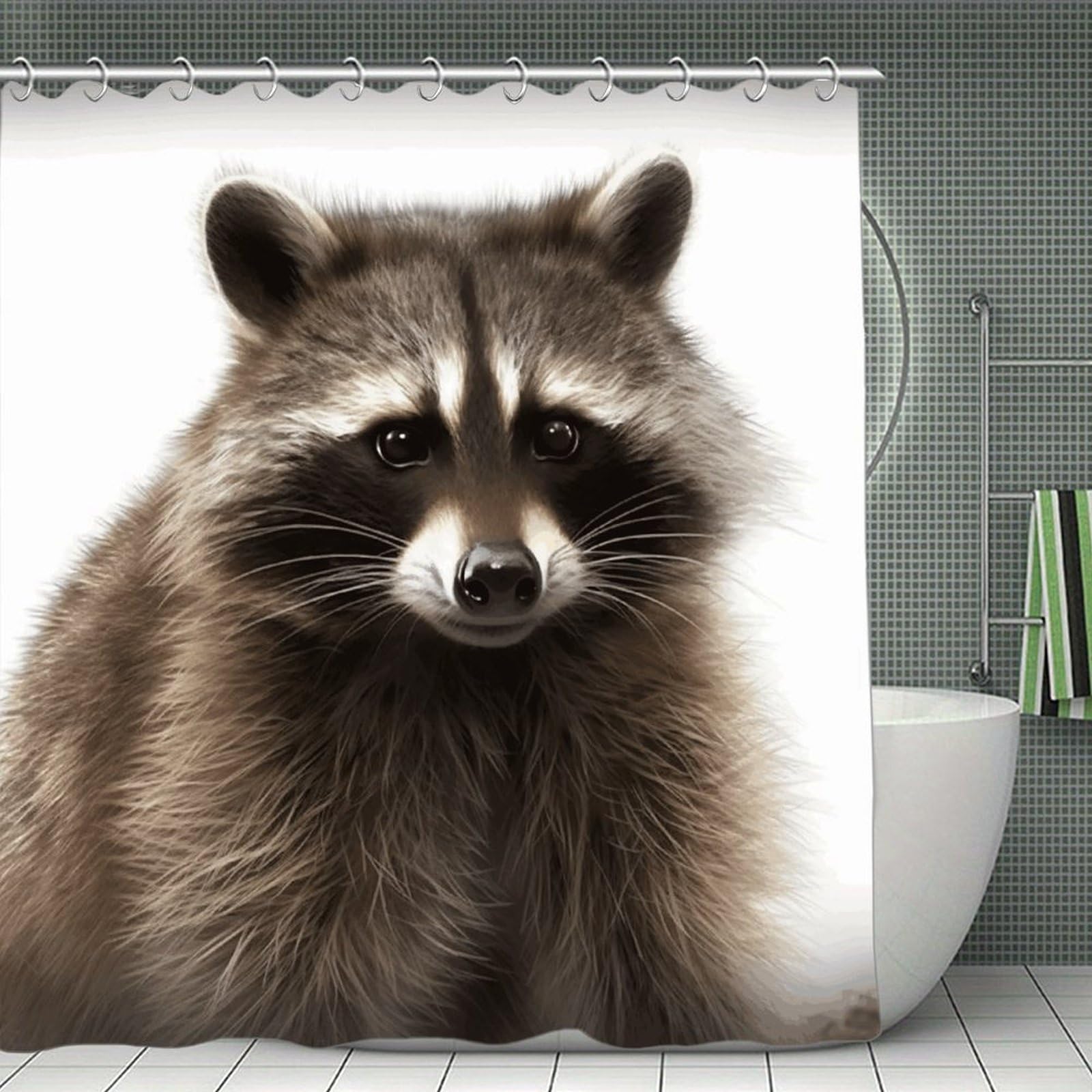 VstaDank Hairy Raccoon Shower Curtain Waterproof Bathroom Curtain with Hooks Luxury Weighted Bath Curtains for Bathtubs Showers Room Dividers Decorative Shower Curtains 71x71 in