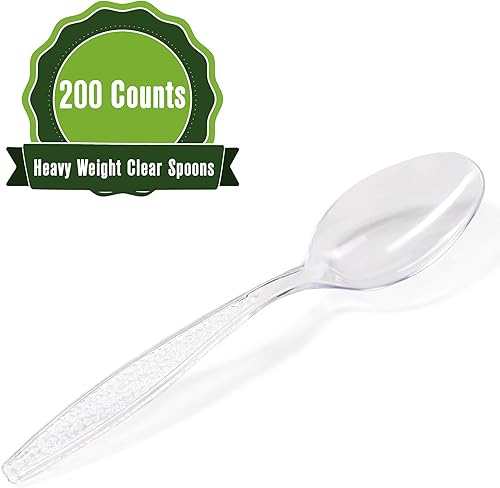 Miniatura 2 de Safeware 200 cucharas de plástico transparente, resistentes, cubiertos desechables para fiestas, barbacoas, picnic, familia, oficina, restaurante