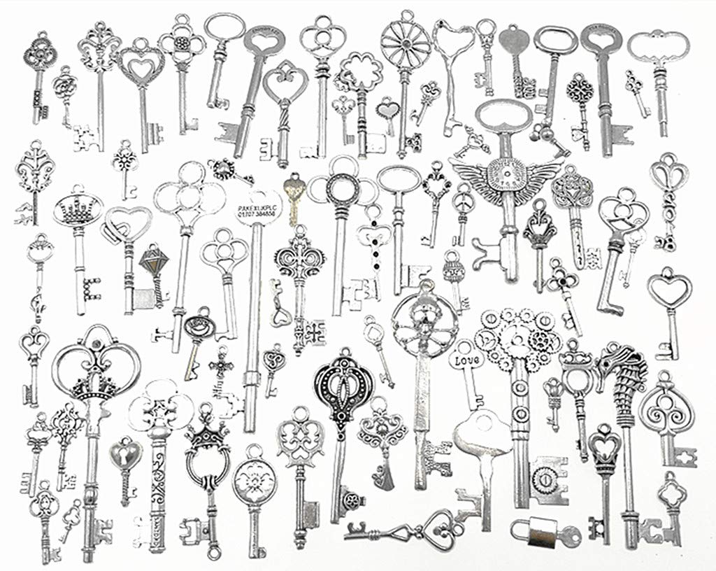 Kinteshun Skeleton Key Charms Alloy Multistyle Antique Master Keys Steam punk Costume Charm Pendant Connector for DIY Necklace Bracelet Jewelry Making Findings(Big Size)