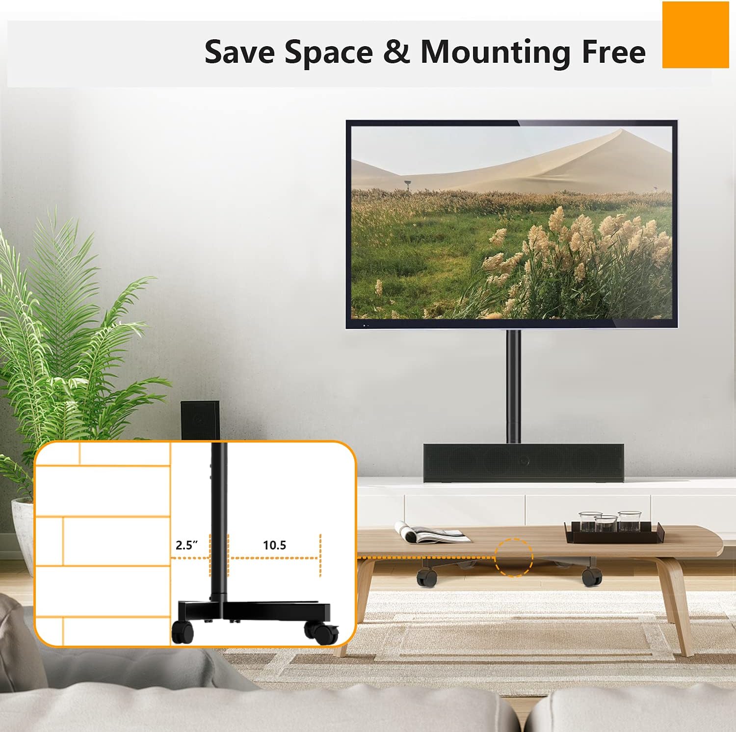5Rcom Rolling TV Stand, Height Adjustable TV Cart with Locking Wheels for 23-60" LCD LED Plasma Flat Panel Screen TV, Max VESA 400x400mm, Mobile TV Stand