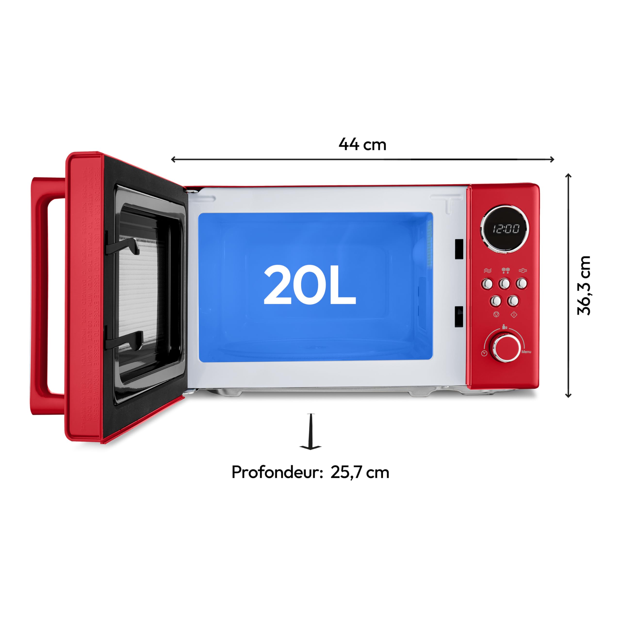 MEDION Micro-ondes rétro (20 litres, env. 800 watts, 5 niveaux de micro-ondes, affichage numérique, fonction décongélation, compact) rouge