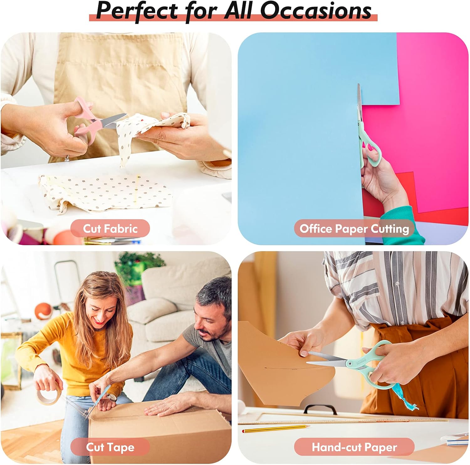 Scissors, Niutop 8" All Purpose Scissors Ergonomic Comfort Grip Craft Shears Sharp Scissors for Office Home Household Sewing High/Middle School Students Supplies, Pastel Pink/Blue/Green, 3-Pack : Arts, Crafts & Sewing