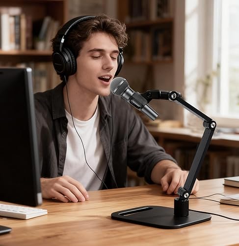 Miniatura 6 de Soporte de micrófono de estudio, soporte de micrófono de escritorio, soporte de escritorio con adaptador de 14"-38"-58", soporte de micrófono