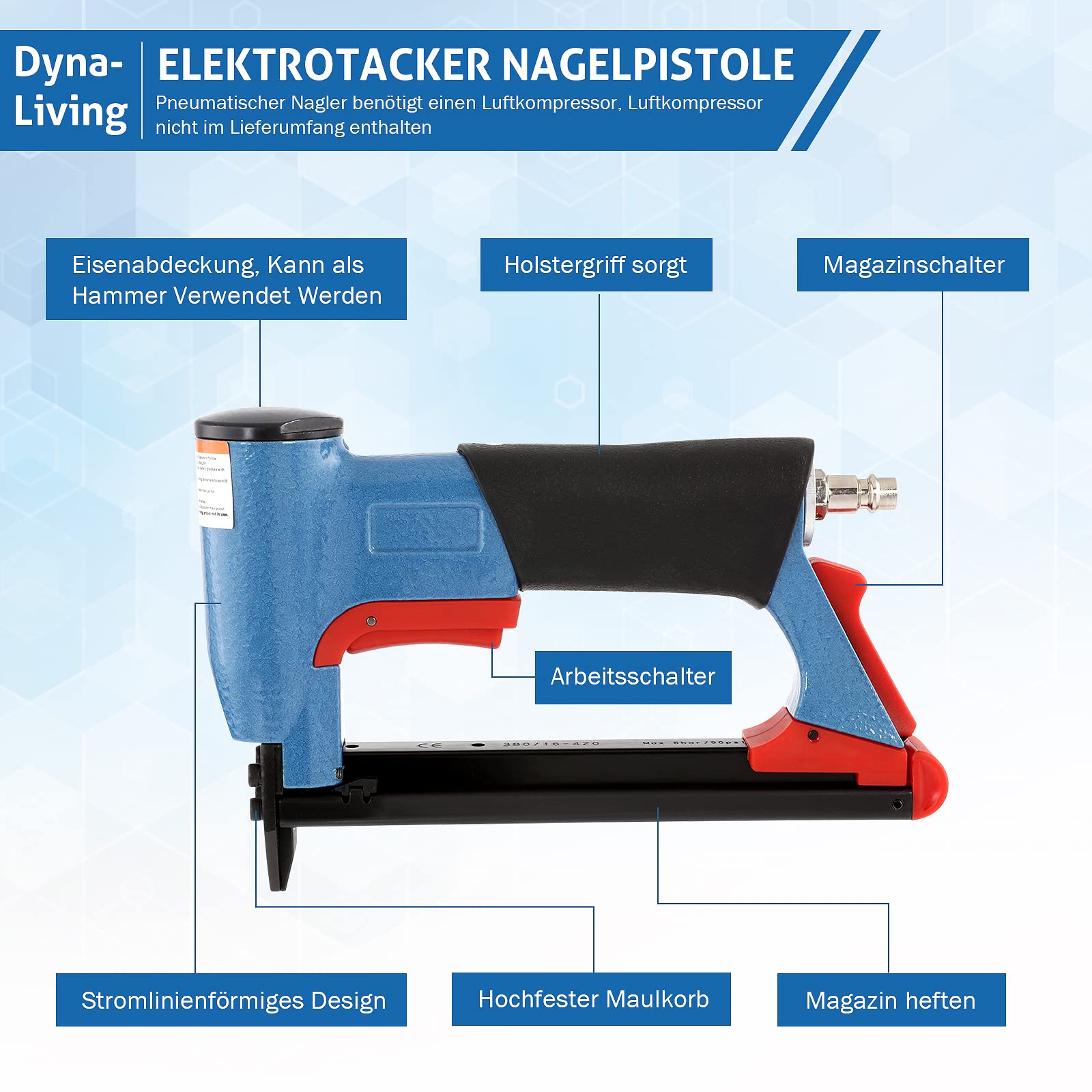 Pistola elettrica per unghie, pistola pneumatica Dyna-Living, pistola pneumatica, pistola ad aria compressa, pistola elettrica Brad Nailer, lavorazione del legno, progetti fai da te