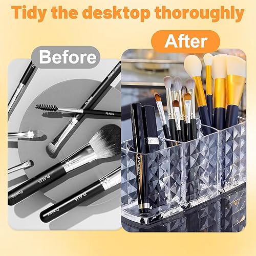 Miniatura 4 de 2 soportes acrílicos para brochas de maquillaje, organizador de cosméticos de 3 compartimentos, almacenamiento de encimera de tocador de baño,