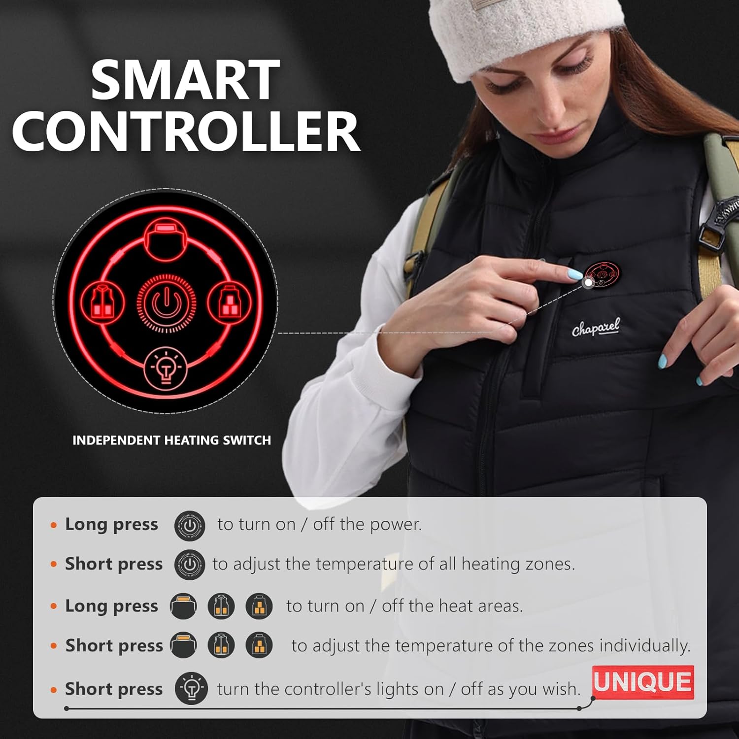 Women’s Heated Vest with Battery Pack Included, 7.4V Smart Washable Rechargeable Electric Lightweight Heating Vest - Image 7