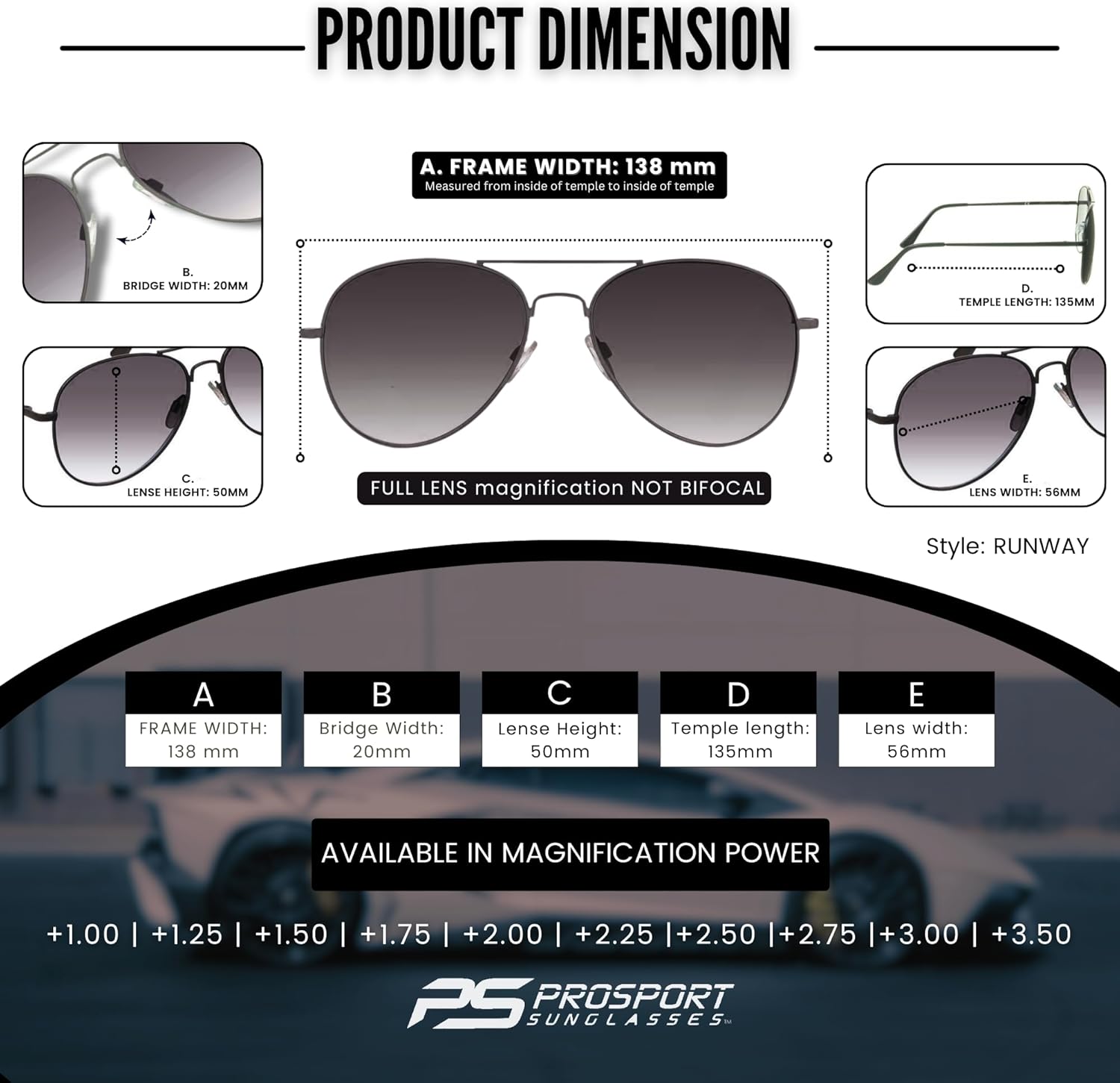 proSPORT Reading Sunglass Tinted FULL LENS Sun Reader Glasses Aviator Large Men Women NOT BIFOCAL - Image 4