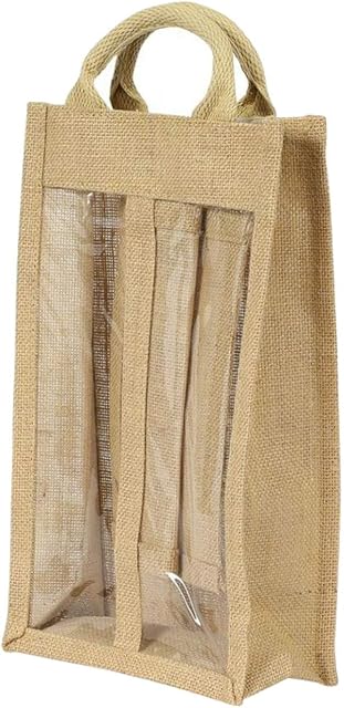 Jute Hessian Double window 2 bottle wine carrier bag