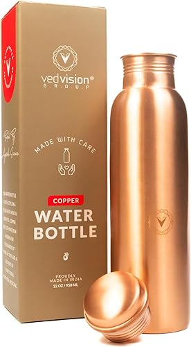 Miniatura 9 de Botella de agua de cobre  32 oz ideal para beber, viajar, botella de gimnasio, botella de agua de cobre martillada hecha a mano (martillada)