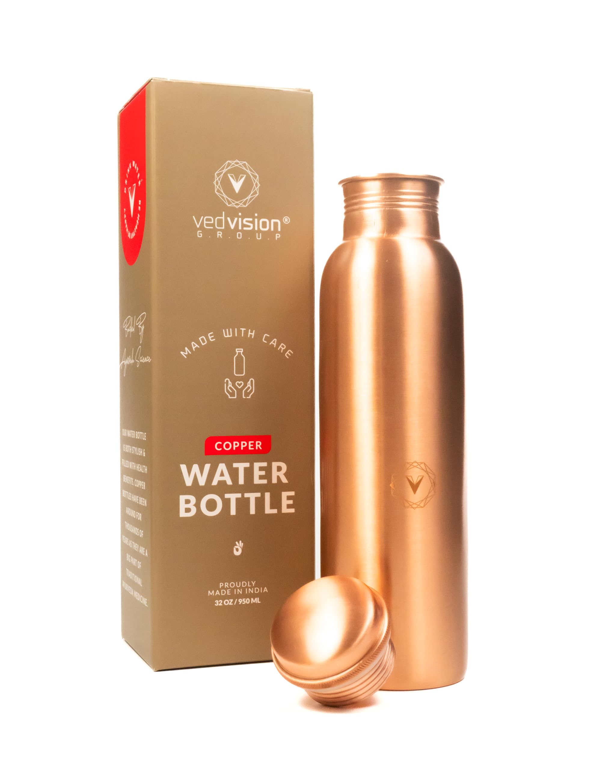 Copper Water Bottle - 32 Oz Copper Bottle Plain Design