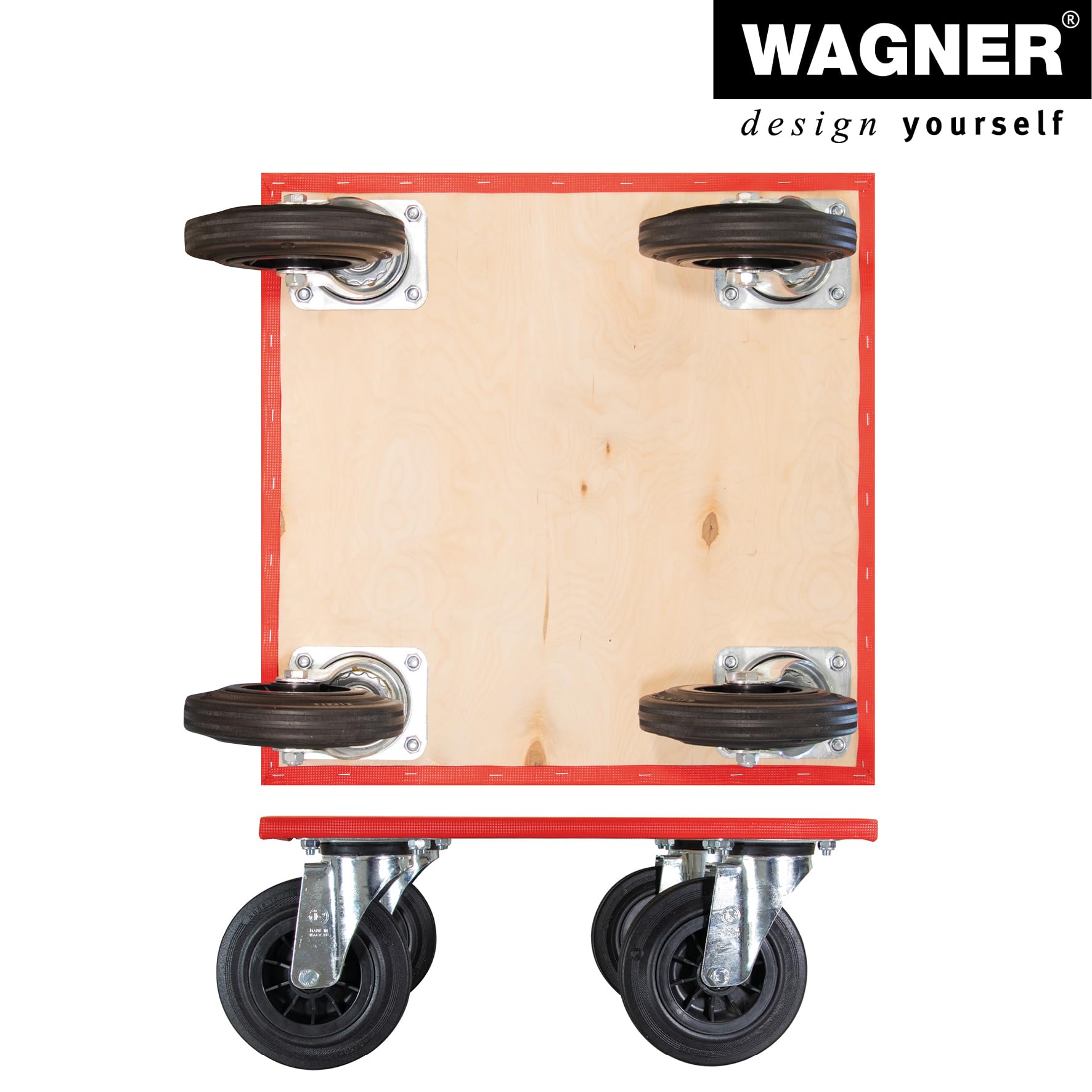 WAGNER Transportroller Transporhilfe I 60 x 60 x 25 cm I Tragkraft 500 kg I Umzugsroller aus FSC® Mulitplex mit Schonbezug I Schwerlastroller mit Räder aus Vollgummi Ø 200 mm I Made in DE