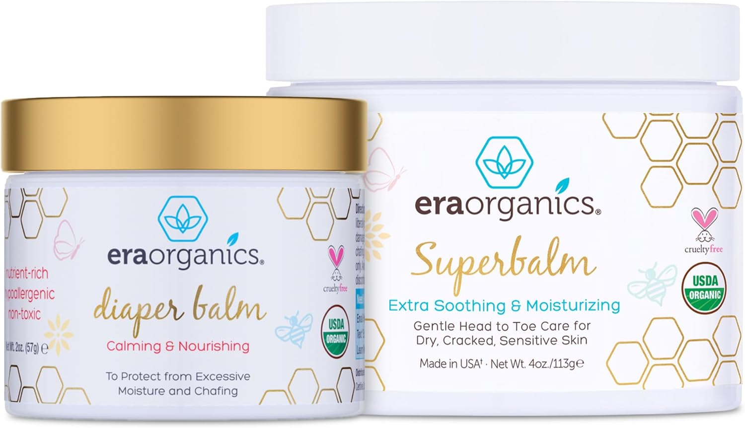 Era Organics Baby Healing Ointment & Diaper Balm – Organic Baby Balm for Eczema, Cradle Cap & Sensitive Skin + Organic Diaper Ointment – Moisturizing Relief for Dry, Irritated Skin (4 oz + 2 oz)