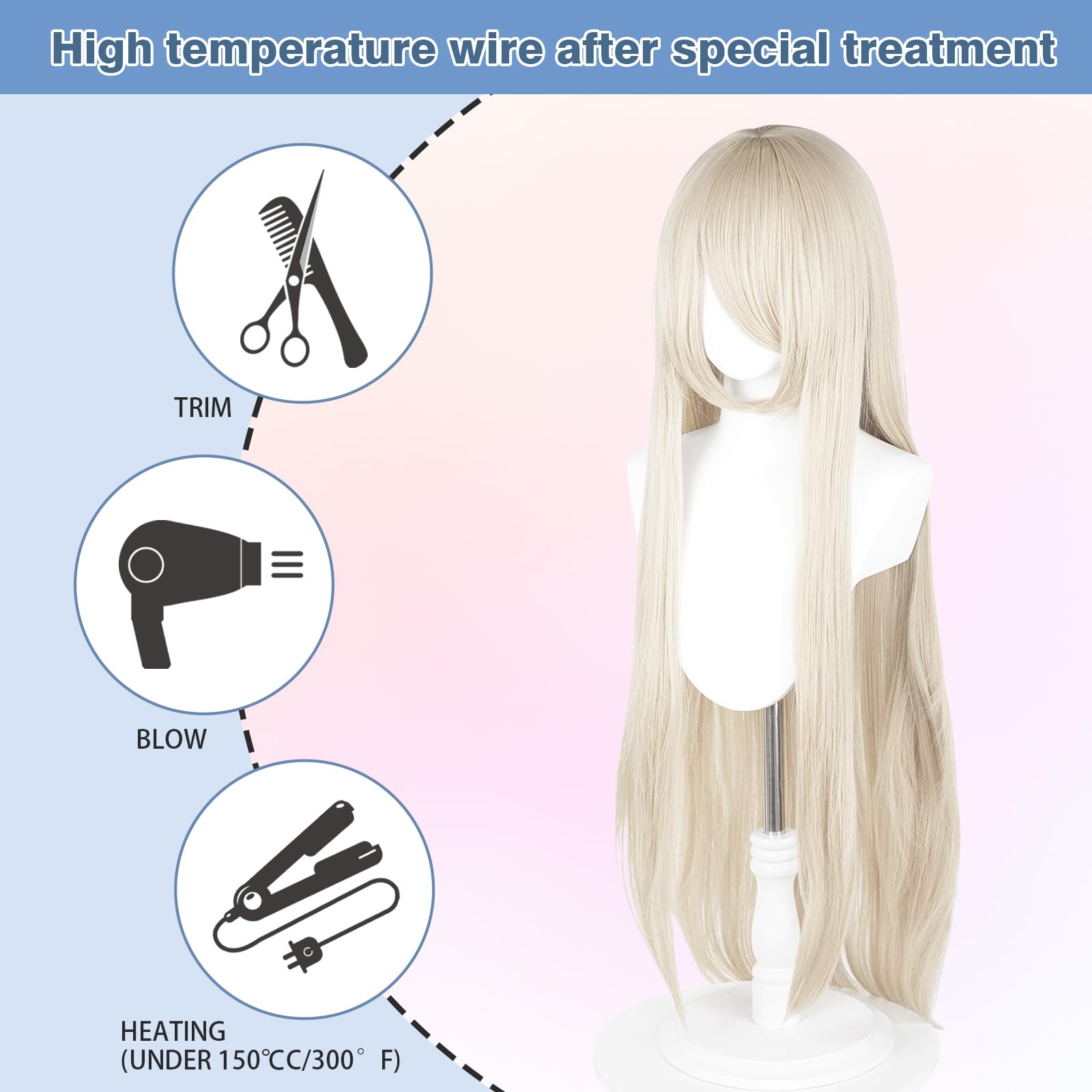 100cm / 40 Inch Long Wig, Universal Anime Costume Cosplay Wig, Perfect for Party Daily-Use, Festivals, and Halloween - Image 3