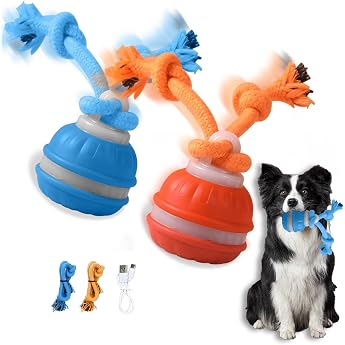 Interactive Dog Toy Ball Electric Dog Ball with Cord Interactive Intelligence Dog Toy Automatic Moving Toy Ball Dog Toys Bule