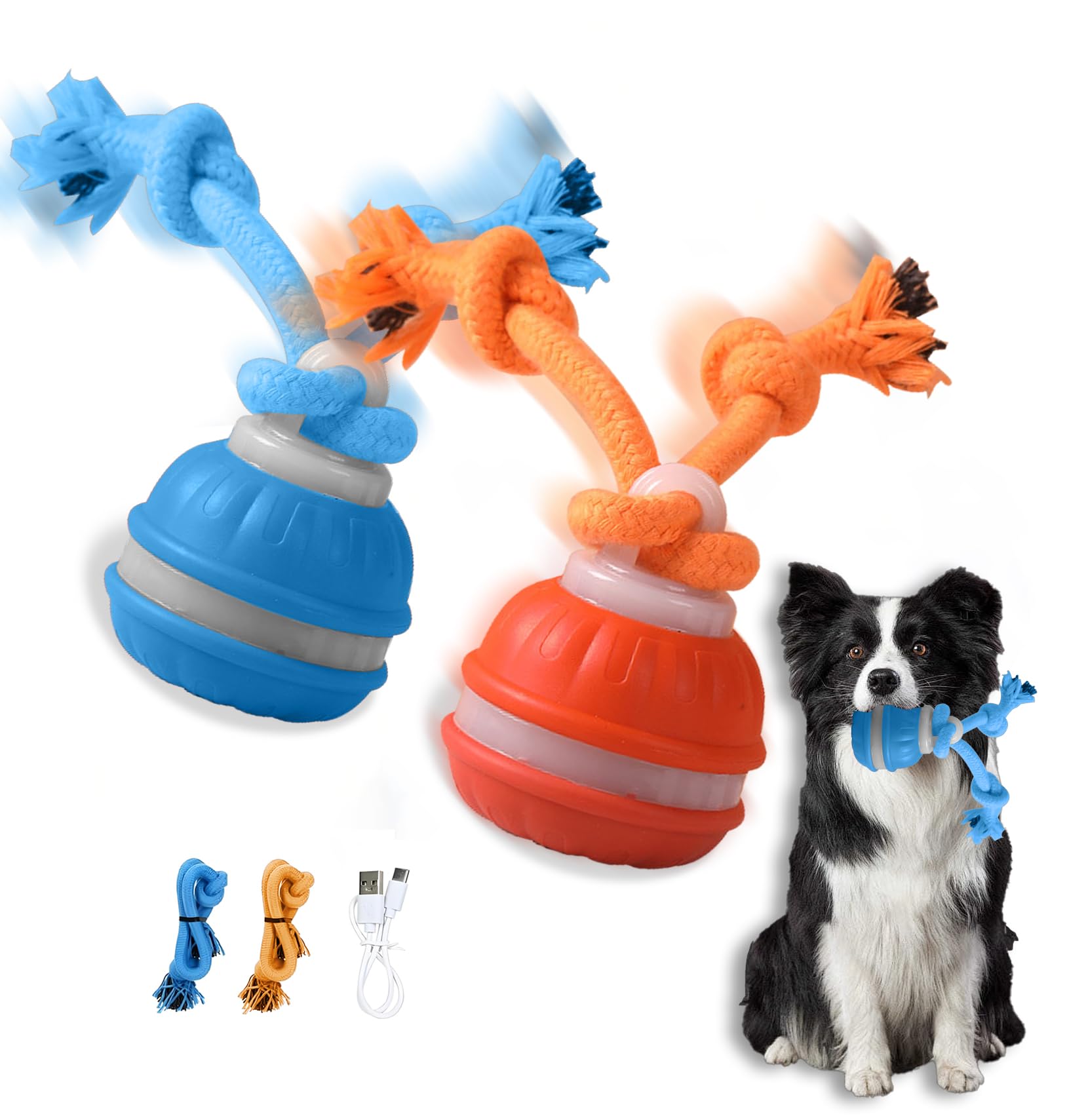 Jouet Interactif Pour Chien - Balle Automatique Rechargeable - 2 Pièces Avec Ficelle - Pour Chiot Et Chien Moyen