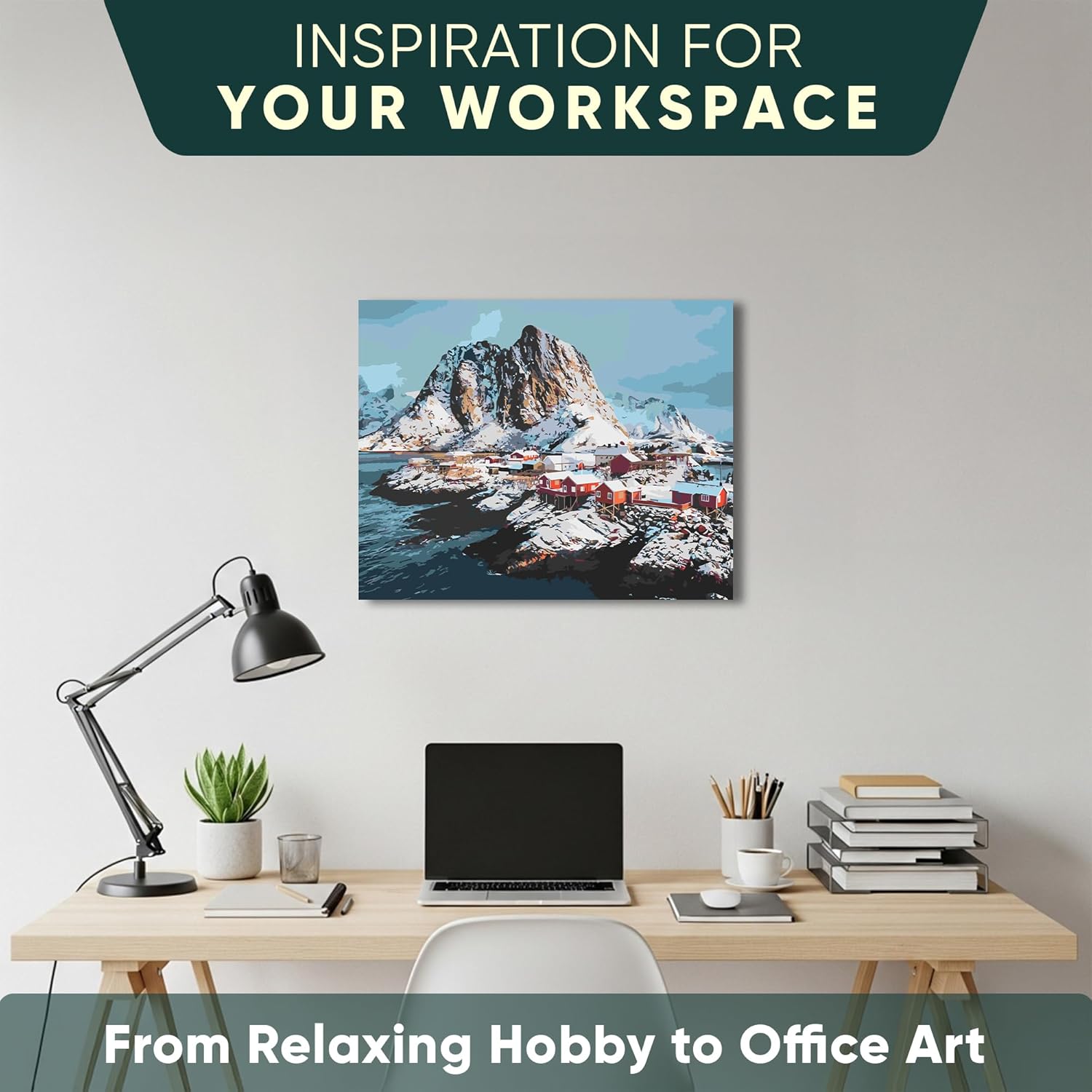 Gofahaugen Framed Large Paint by Numbers Kit for Adults with Easel + Premium Brushes - Quality Nordic Landscape Painting, Interior Design, Relax or Gift 16x20 inches - Lofoten Fjord