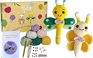 Rodssi Knitting kit -Crochet kit for Beginners -Beginner Crochet kit for Adults -Beginner Crochet kit for Kids -Crochet Kits for Beginners - Flying Animals Butterfly and Dragonfly - Buy now