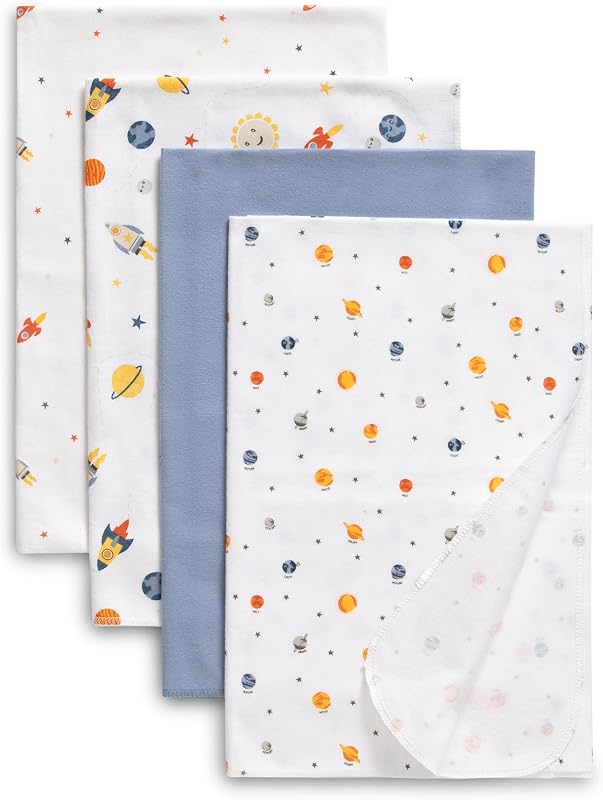 100% Cotton Flannel Baby Receiving Blankets for Girls and Boys – 30x30 Inches (Pack of 4), Space Exploration