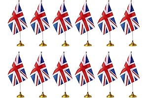 12-Pack of Miniature British Union Jack Desk Flags with Stands for Charming Patriotic Displays