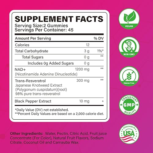 Miniatura 2 de NAD - Gomitas para mujeres y hombres, 1200 mg de NAD liposomal + suplemento de resveratrol, ribósido de nicotinamida, quercetina para