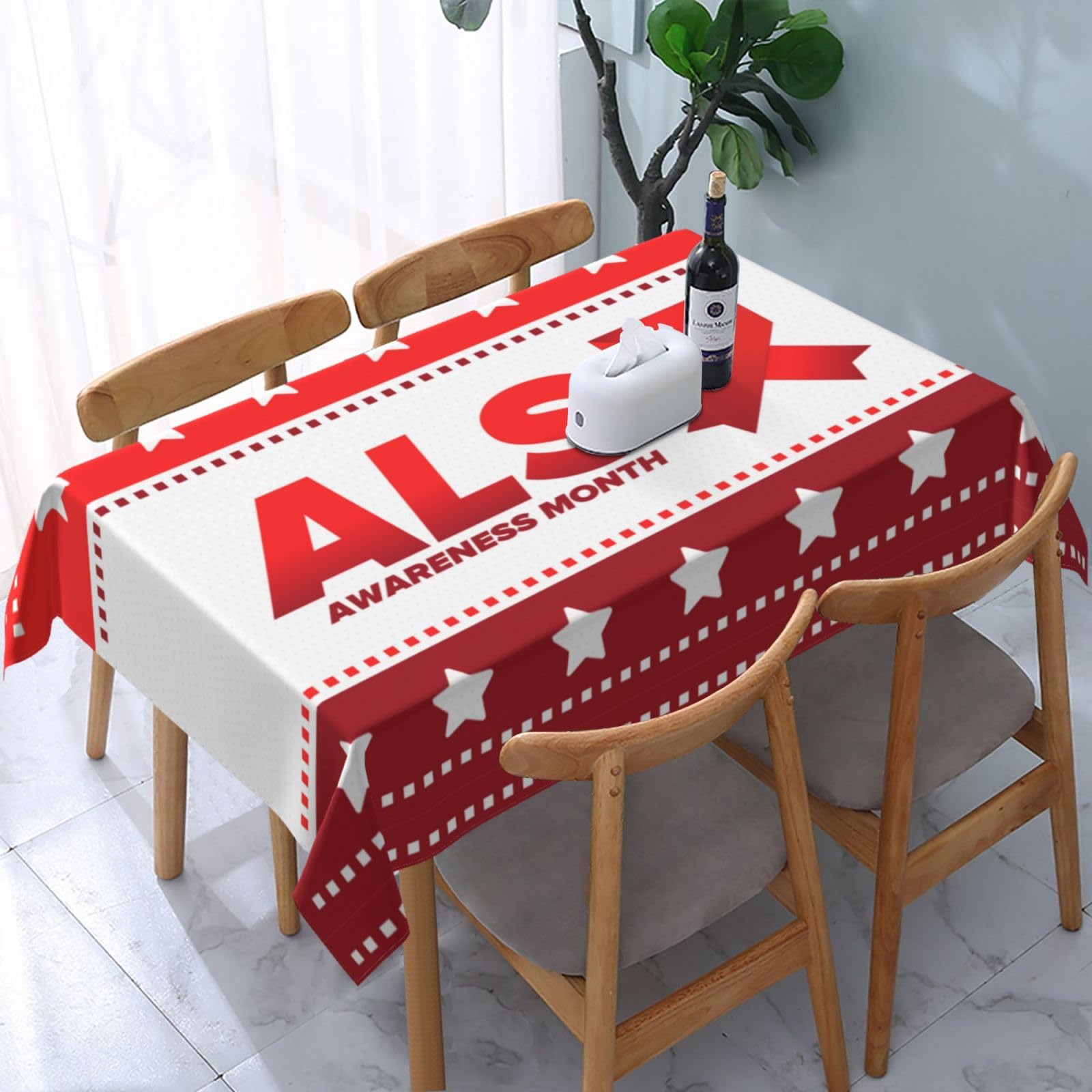 JunHeArt Als Awareness Month Tablecloth Rectangle Table Cover Washable Table Cloths Decor For Kitchen 54" X 72"