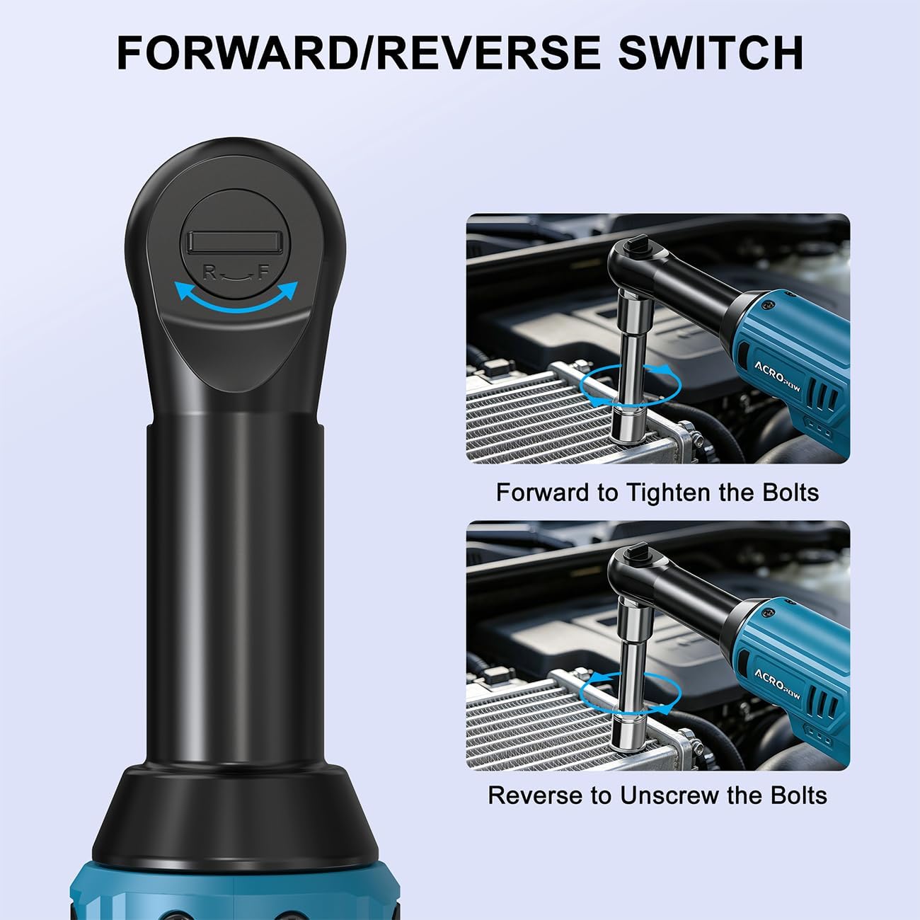 ACROPOW 3/8" Cordless Ratchet Wrench, For Ma-kita 18V Battery | 45Ft-Lbs Extended Electric Ratchet, Variable Speed, 1/4" Adapters, 3" Extension Bar, Bare Tool Only