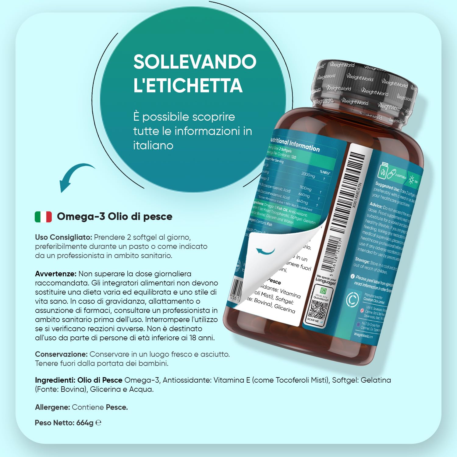 Omega 3 Olio di Pesce da 2000mg, 660mg EPA e 440mg DHA, Integratore Omega3 Fish Oil e Acidi Grassi Essenziali in 240 Softgel (4 Mesi), EPA e DHA Contribuiscono alla Normale Funzione del Cuore (EFSA)