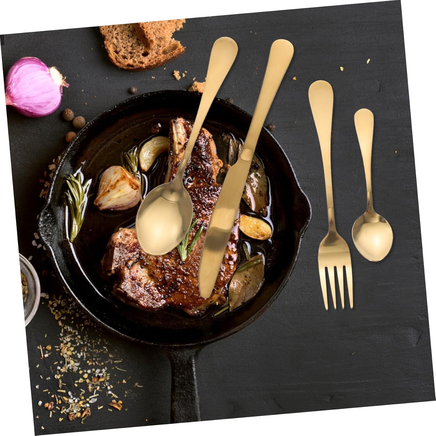 1set Stainless Steel Western Restaurant Cutlery Dinnerware Steak Knives Forks and Spoons for Home Parties and Weddings Mirror Polished Finish