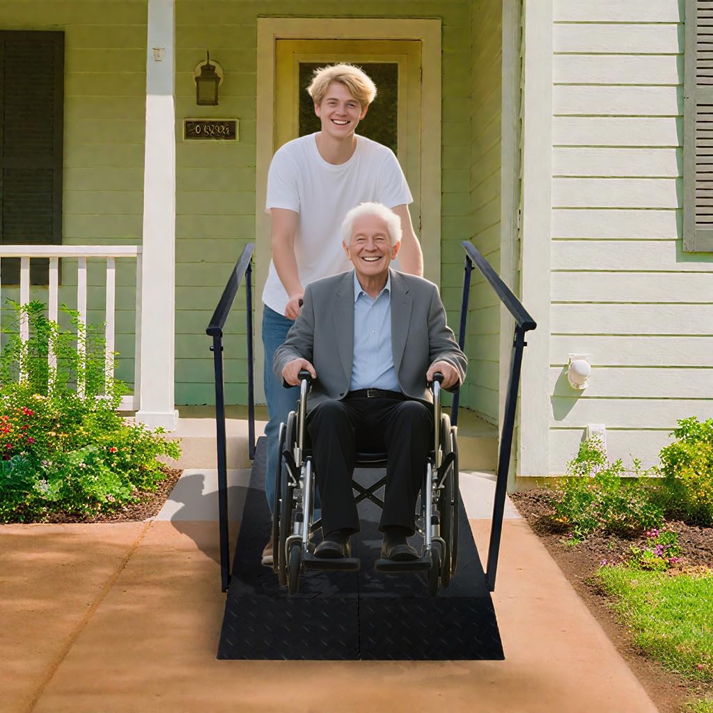 Rampa para Silla de Ruedas con Barandillas 454kg Capacidad | Antideslizante Rampa, 115*85cm Ancha Rampas para Discapacitados per Escaleras, Escalones y Umbrales