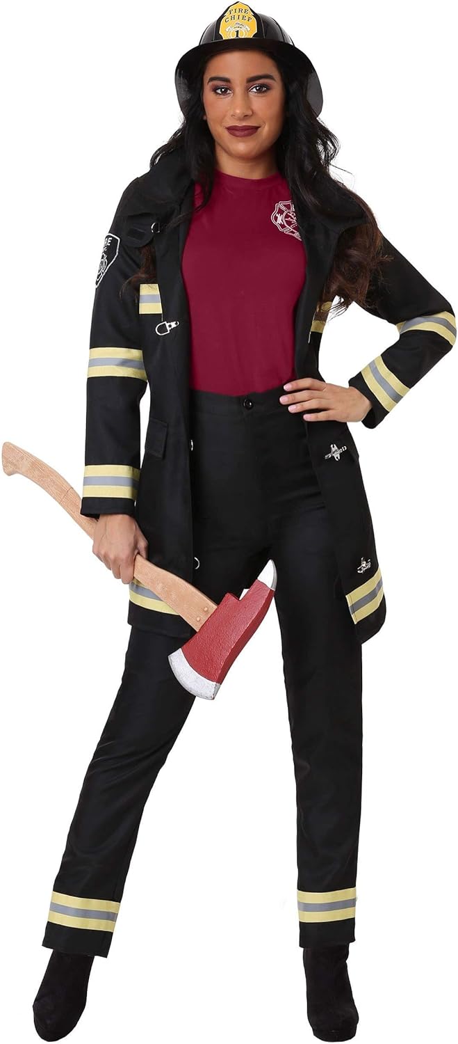 Fun Costumes Women's Black Firefighter Costume - Jacket, Shirt, Pants with Reflective Strips, and Helmet - Image 2