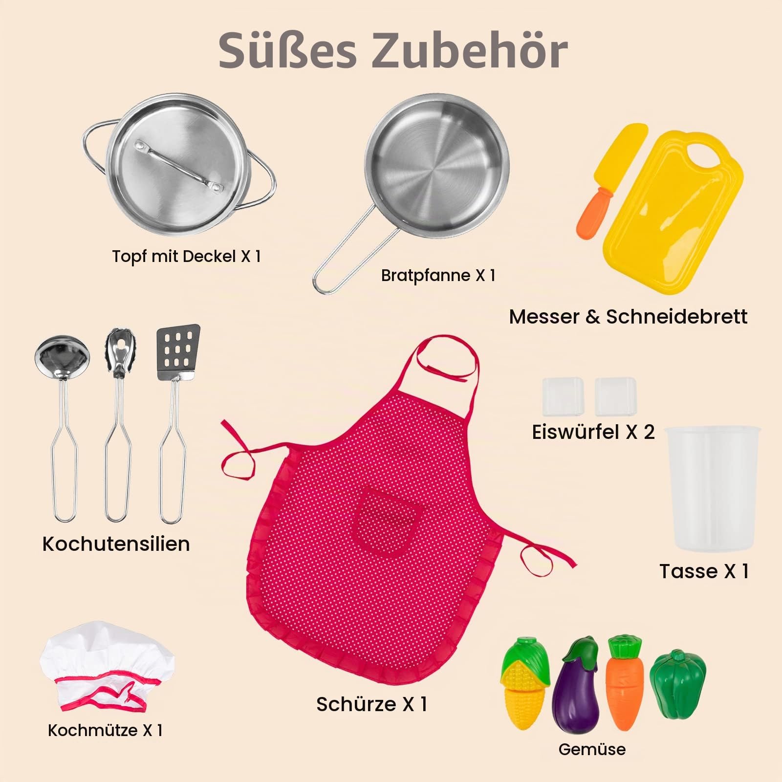 DREAMADE Kinderküche Holz, Spielküche mit Licht und Sound, Holzküche Kinderspielküche mit Waschbecken Herd Backoffen Mikrowelle, inkl. Spielzubehör, Spielzeugküche für Kinder ab 3 Jahren