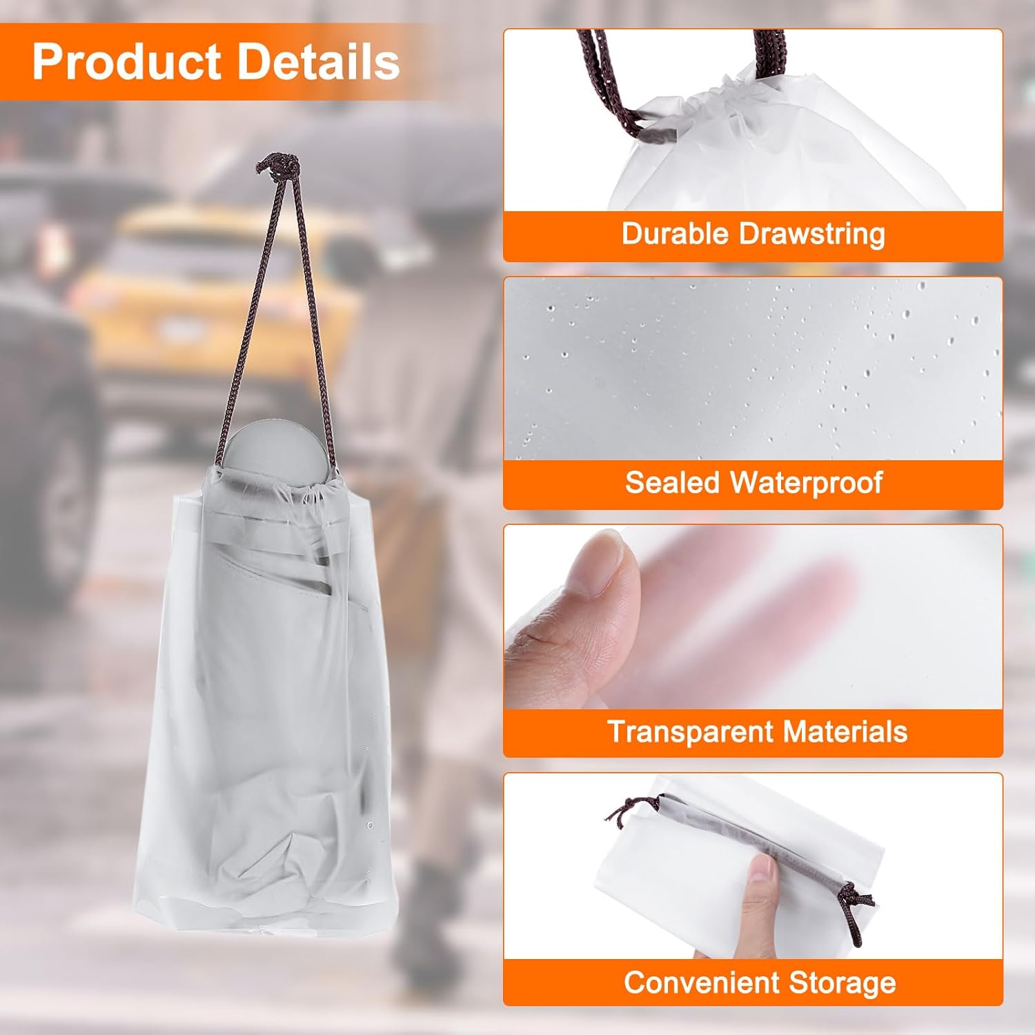 HARFINGTON 18pcs Umbrella Bags 7.1"x5.1" Wet Umbrella Sleeve Cover Reusable Folding Umbrella Storage Bag with Drawstring for Folding Travel Umbrellas, White - Image 4