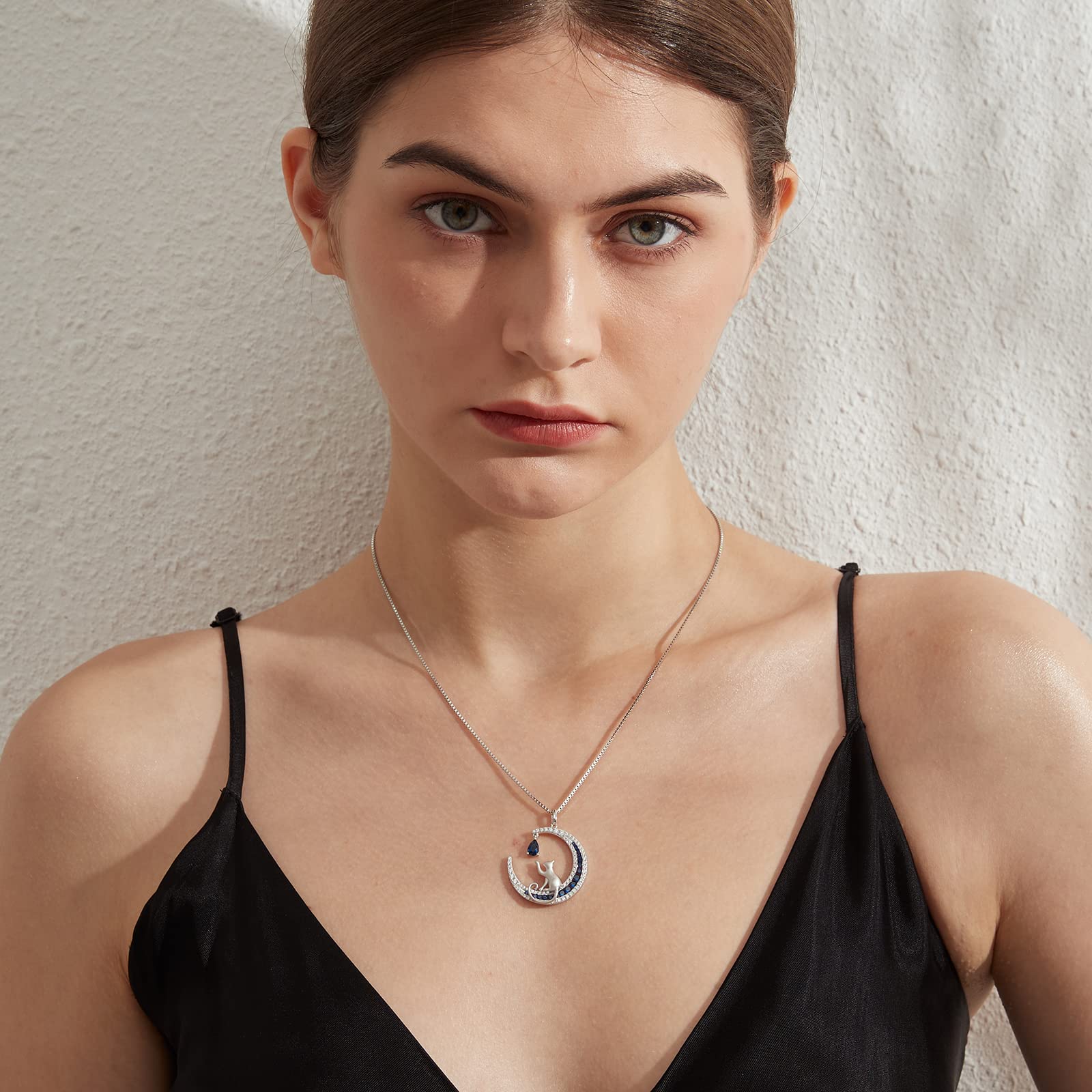 jiamiaoi Collar Gato Plata de ley Colgante gato plata Colgante gato luna Colgante con gatito Collar con colgante de gato mujer gatos