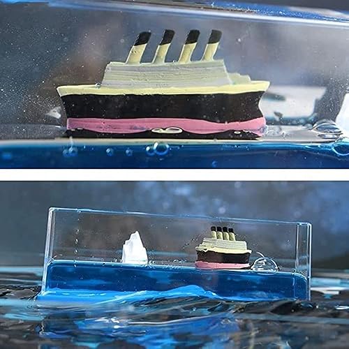 Miniatura 7 de Honsheng Juguete simulador de Titanic Unsinkable Wavey Boat en una caja de onda líquida, adorno para decoración de coche, pisapapeles, escritorio,