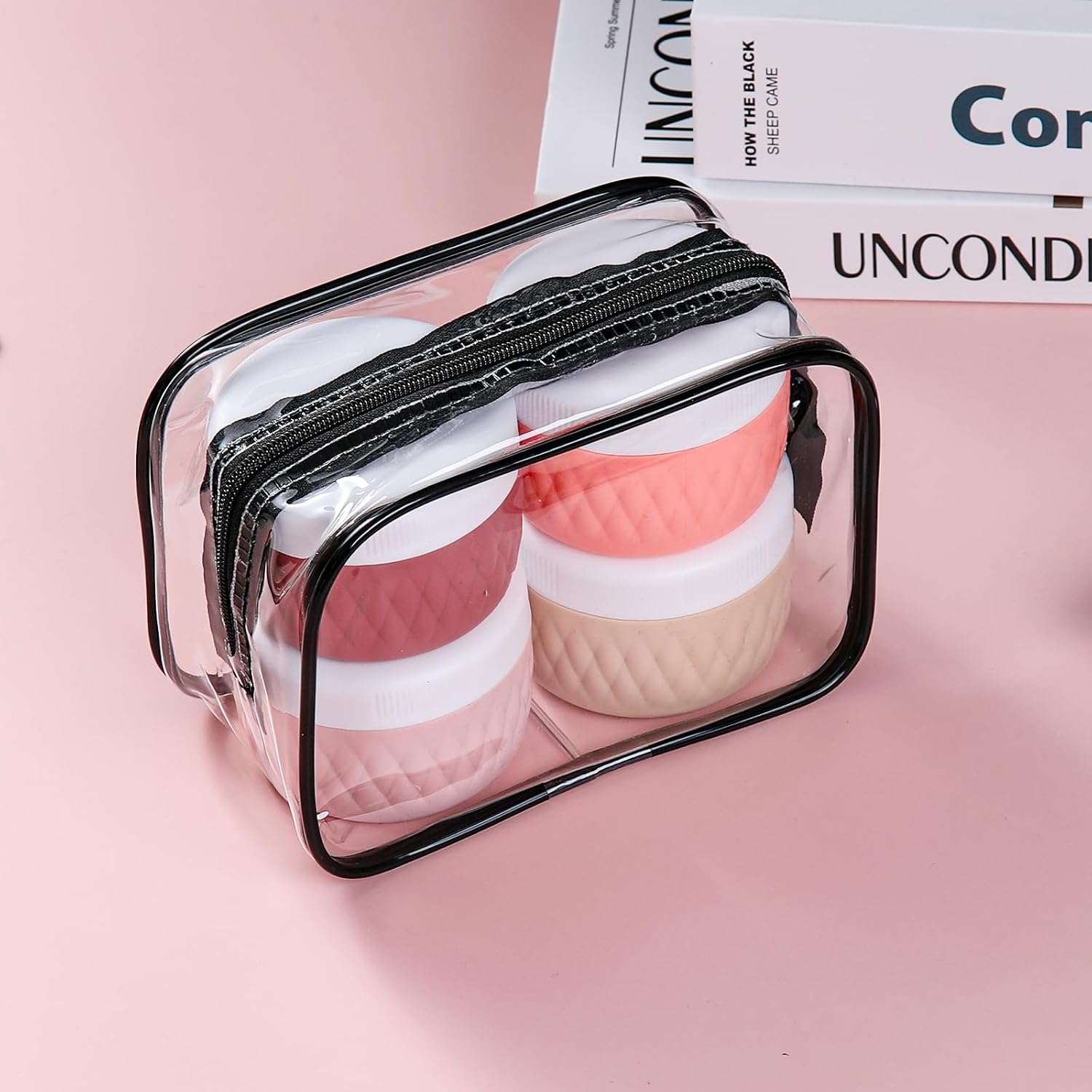 Kuangre Travel Containers for Toiletries, Silicone Cream Jars BPA-Free, TSA Approved 3oz Travel Size Containers, Leak-proof Silicone Jars with Lid for Cosmetic Face Hand Body Cream (4 Pack)
