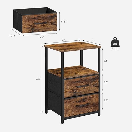 Miniatura 10 de TUTOTAK Mesa auxiliar con estación de carga, mesa auxiliar con 2 puertos USB y tomacorrientes, mesita de noche con cajón de tela, juego de 2, mesa