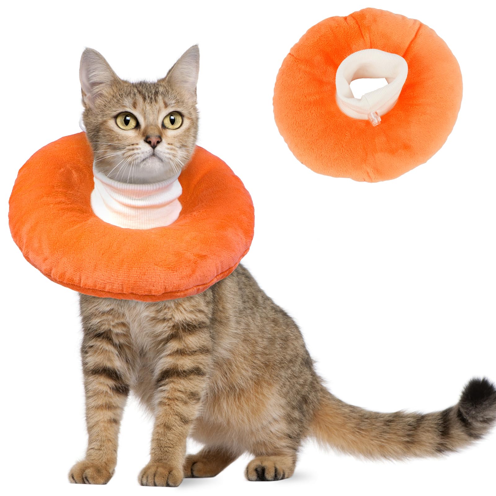 Hjumarayan Cat Cones to Stop Licking, Cat Recovery Collar, Soft Donut Collar, Adjustable Kitten Doughnut Collars, Elizabethan Collars for Cats, Orange L