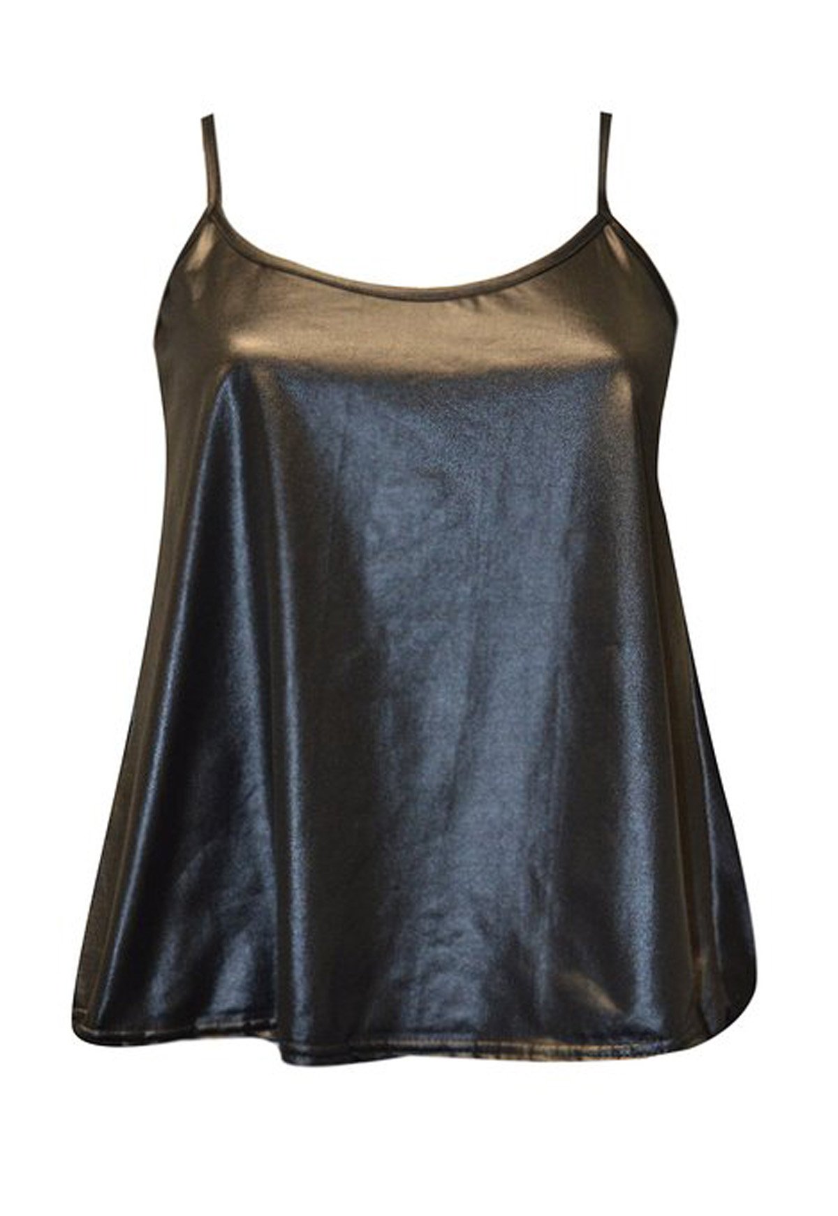 FashionMark Women's New Strappy Wet Look PVC Camisole Vest Top - black - XX-Large