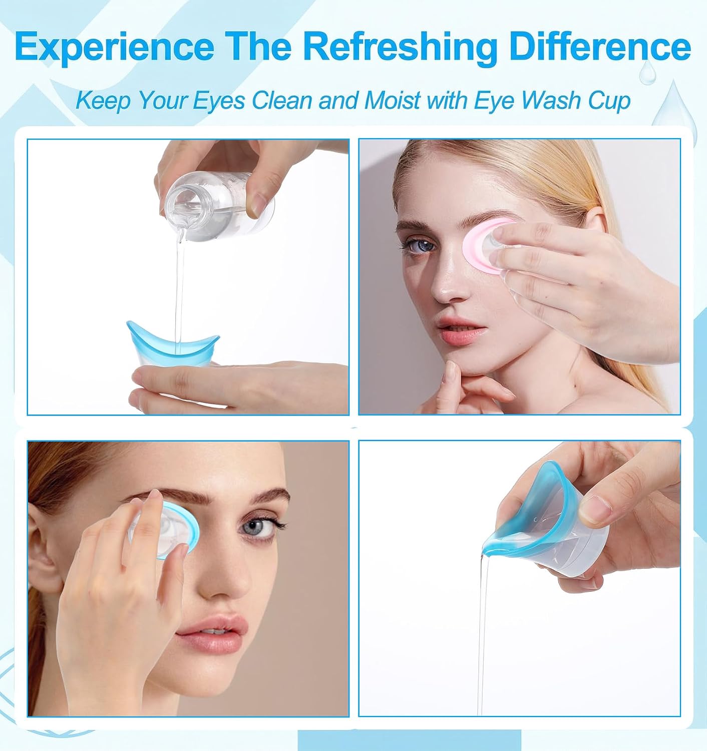 4 Pcs Eye Cup, Soft Silicone Eye Wash Cup for Gentle Eyes Cleansing | Portable Eyes Care Tool (Blue, Pink, Gray, Orange, 1.7 x 2 Inches)