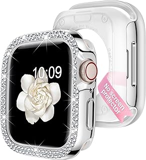 DABAOZA Bling Case Compatible for Apple Watch Bumper 40mm 41mm Case Cover, Silver Glitter Front & Back Bumper Case Face Women Girl Protective for iWatch Bumper Series SE 9 8 7 6 5 4 (40/41, Silver)