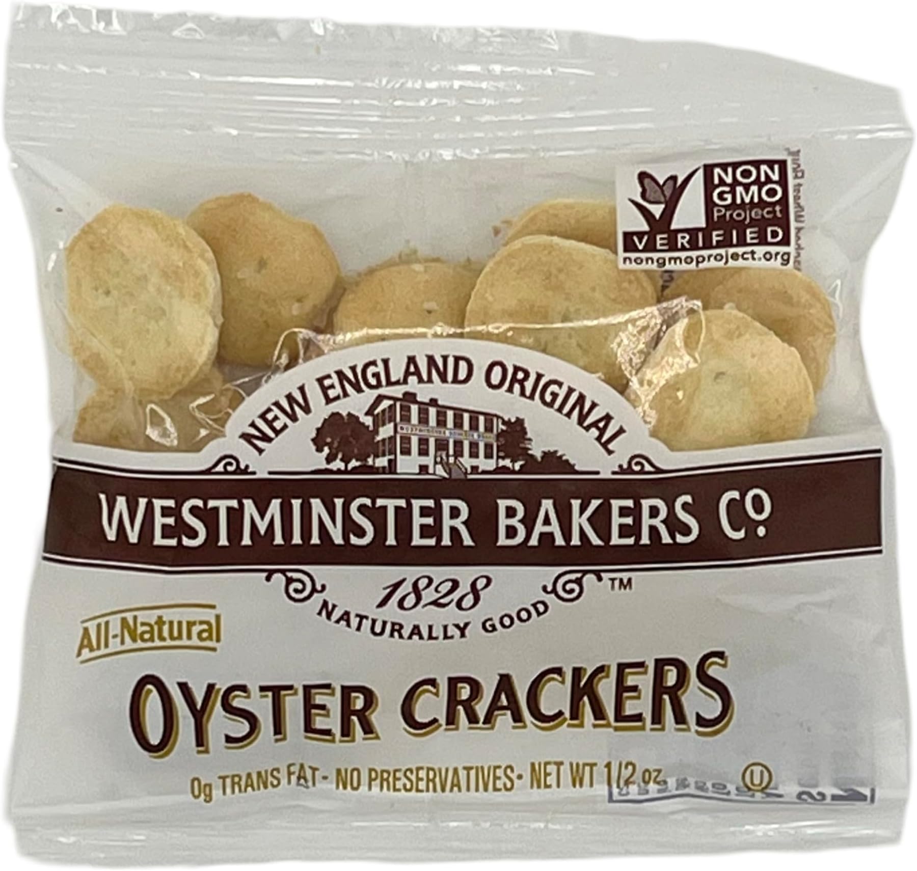 NSRONE New England Natural Bakers - Westminster Bakers Oyster Crackers Individual Packages - 40 Count (0.5 Ounce Each) - Oyster Crackers for Soup - With NSR One Bamboo Mini Spoon