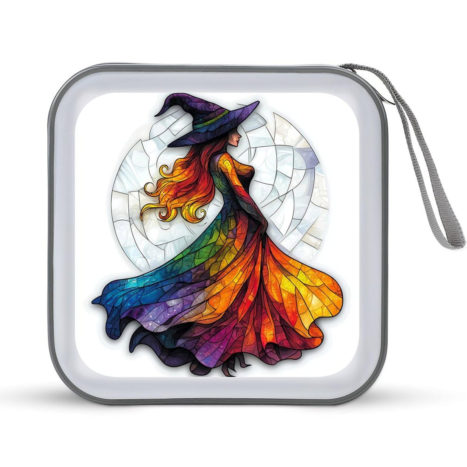 DuduYH Witch Halloween Cartoon Stained Glass CD Case DVD Storage Case Portable