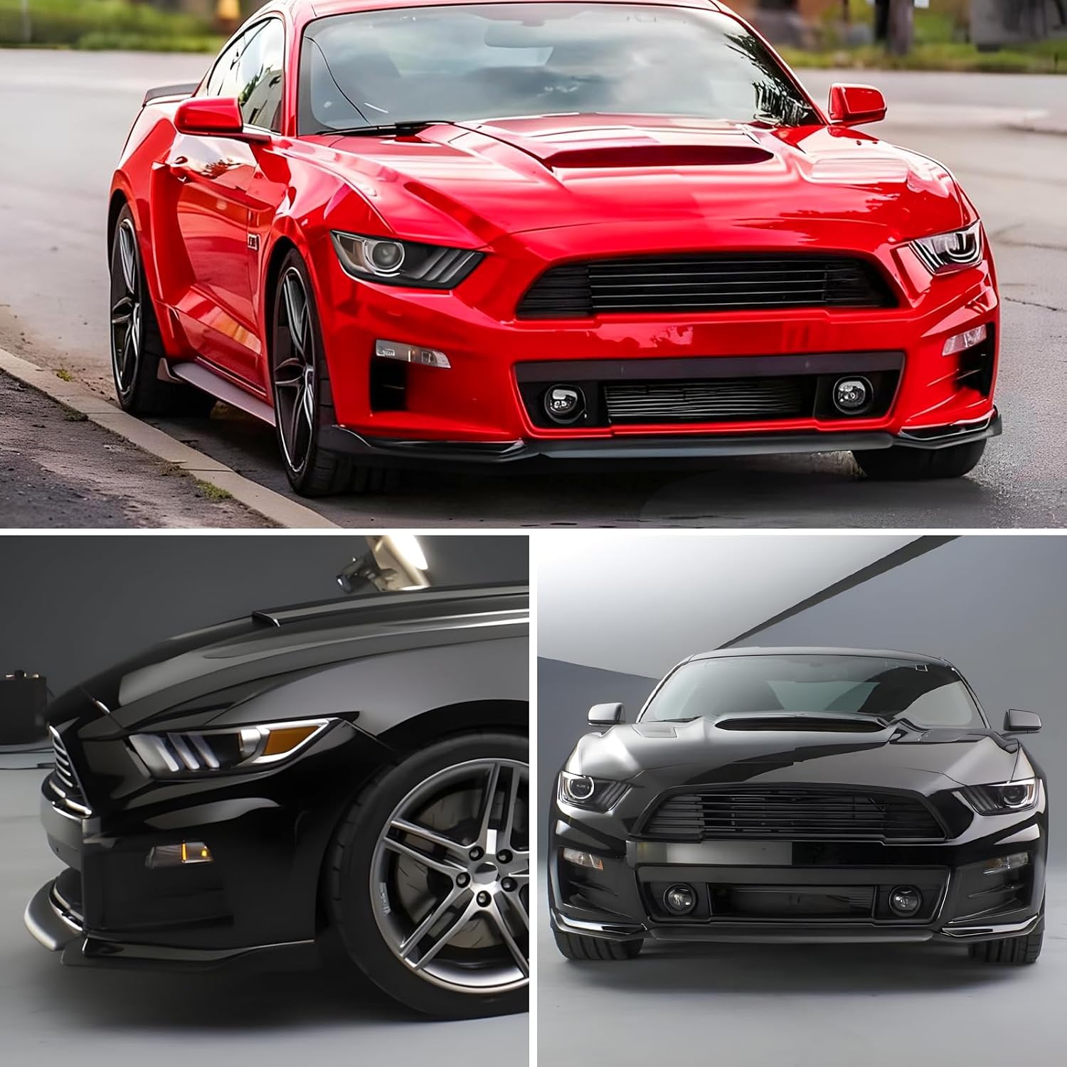 Fit for 2015 2016 2017 Ford Mustang Front Bumper Lip — Gloss Black ABS Air Splitter Chin Body Kit OEM Style