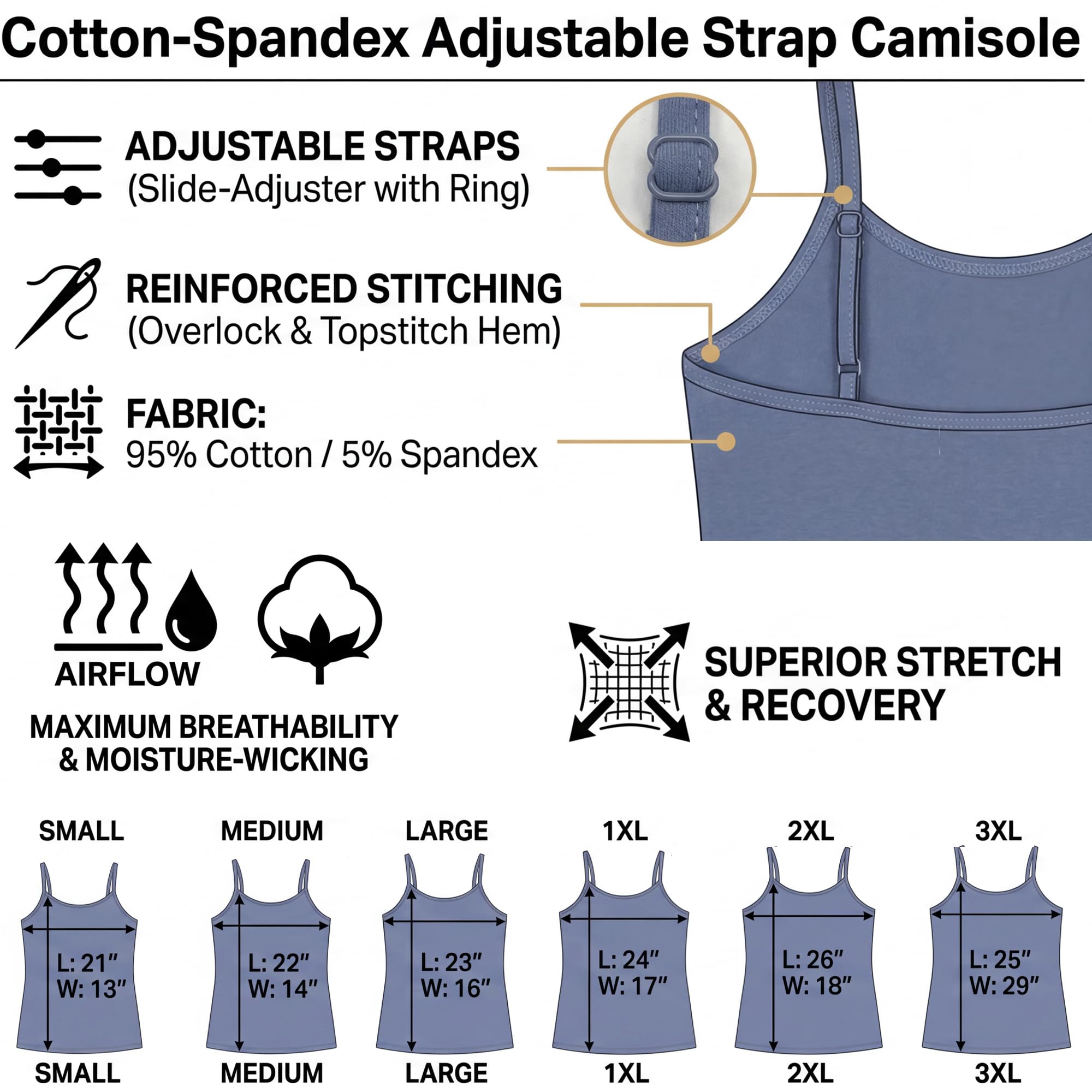 Emmalise Caraco long basique décontracté à bretelles réglables pour femme