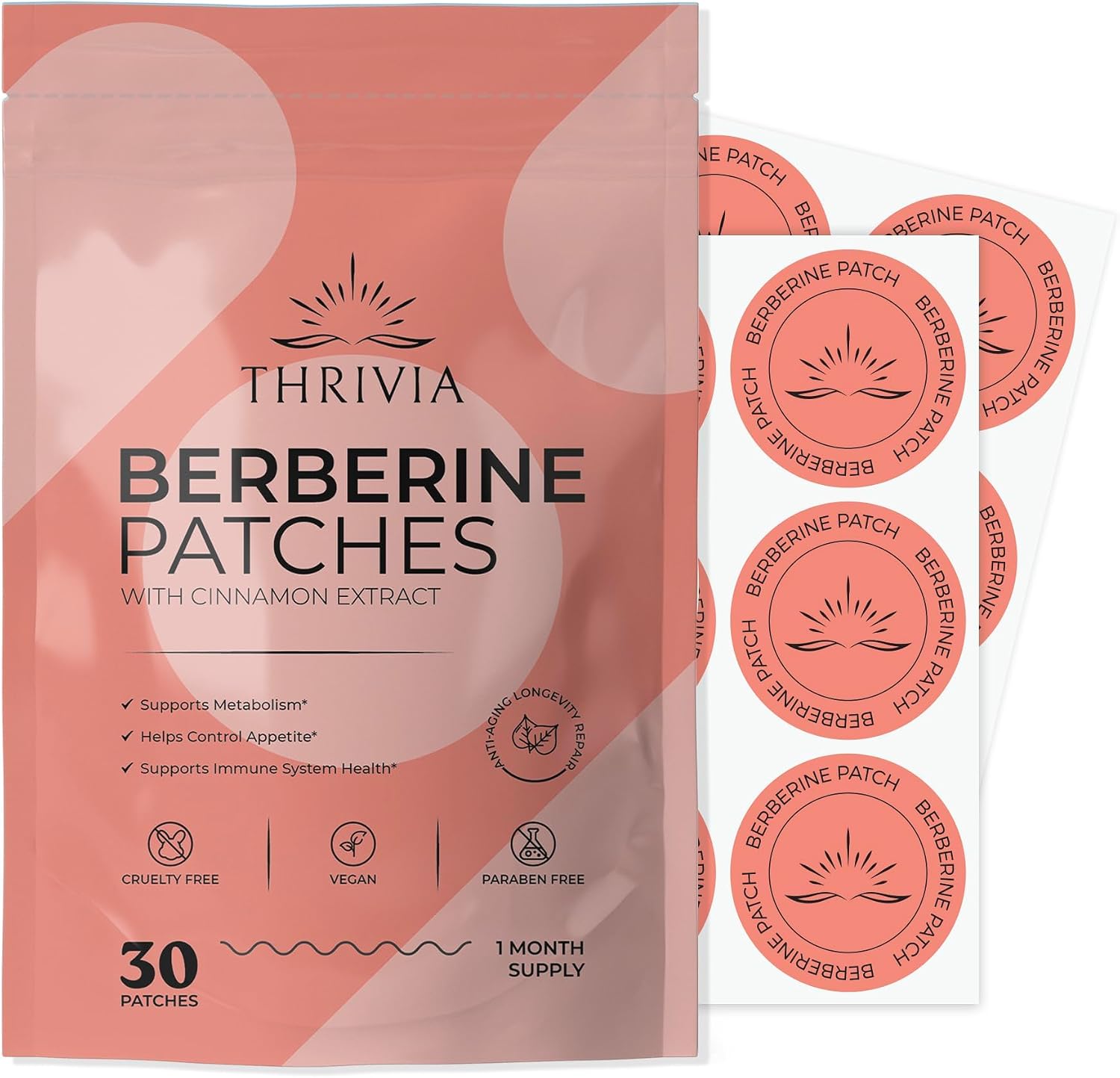 Berberine Patches for Weight Loss & Metabolic Wellness for Women & Men | Patches with L Glutamine, Chromium, Pomegranate and Cinnamon (30 Count)