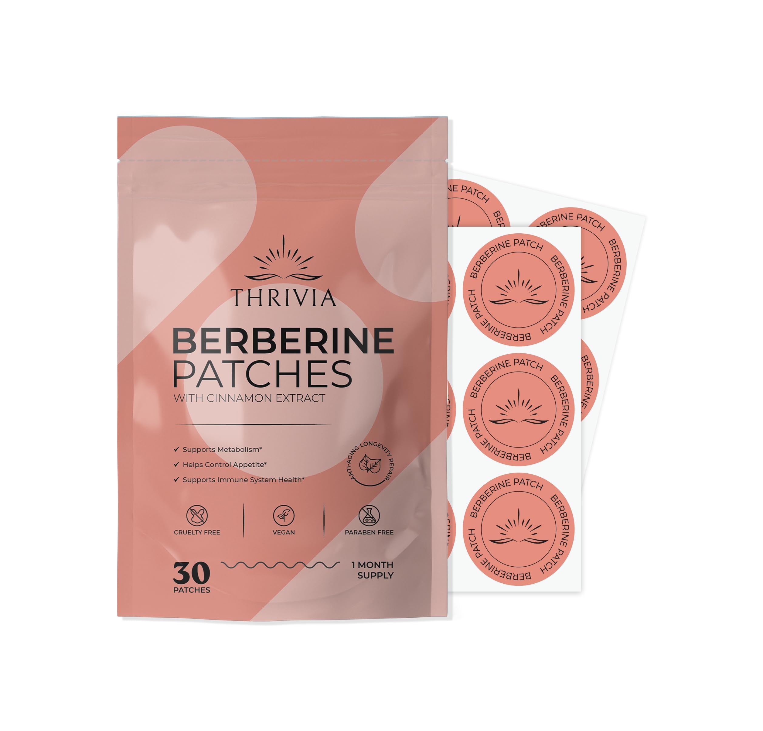 Thrivia Berberine Supplement Patches with Pomegranate & L-Glutamine, 30 Count : Health & Household