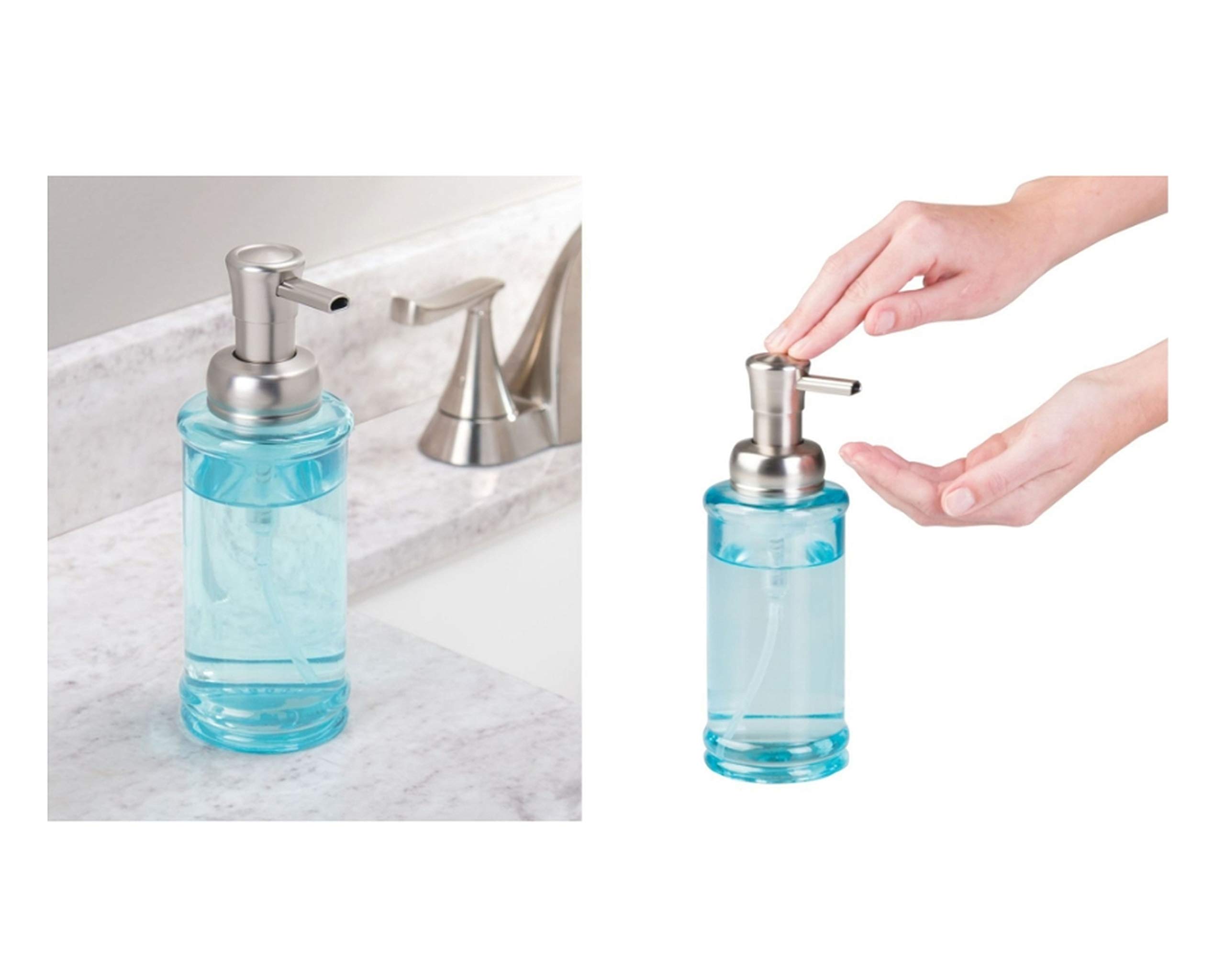 InterDesign Glass Hamilton Foaming Soap Dispenser Pump for Kitchen/Bathroom, Brushed Blue