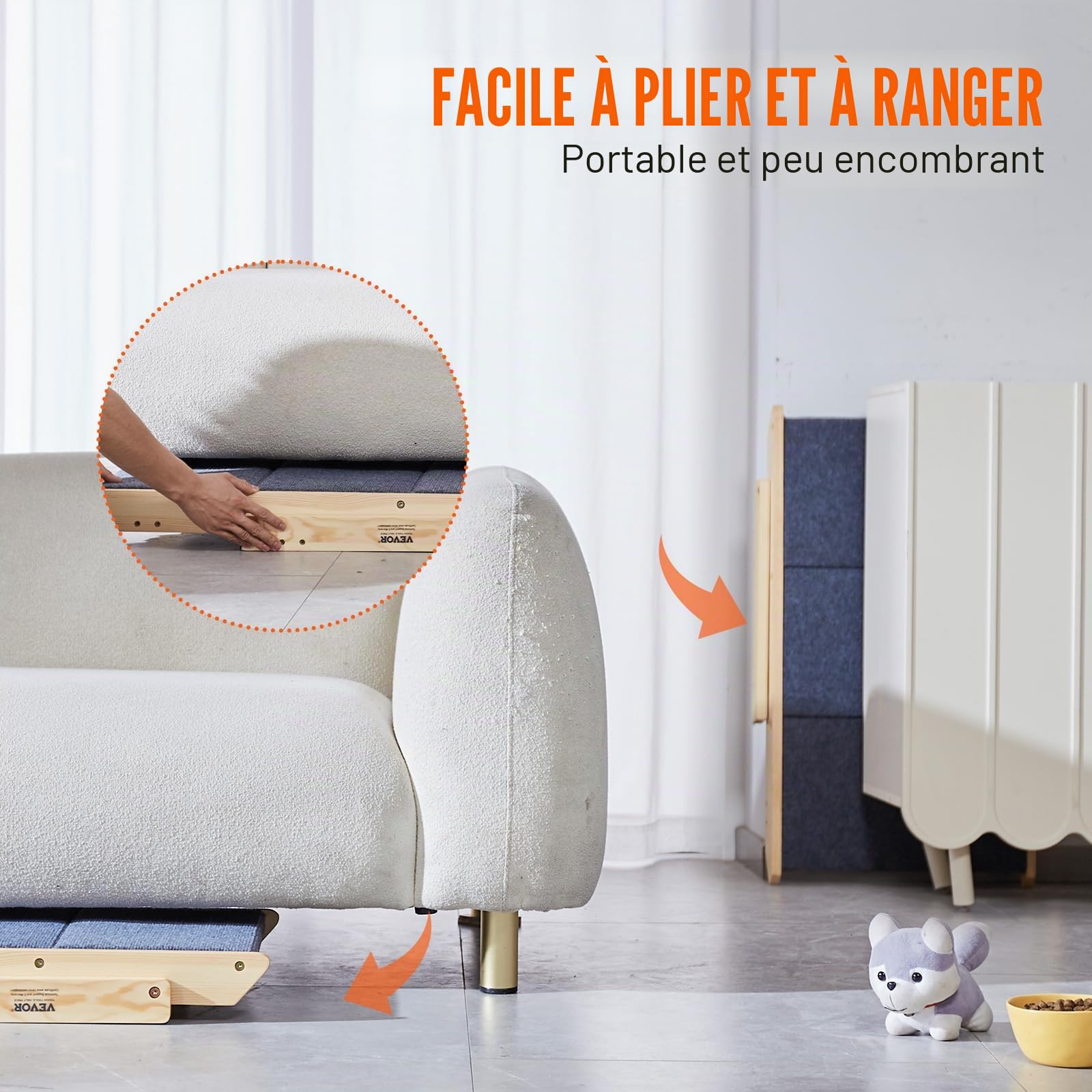 VEVOR Escalier en Bois pour Animaux de Compagnie, 3 marches, Rampe escalier Convertible 2 en 1 pour Chiens de Petites et Grandes Races, capacité Charge 68 kg, pour accès aux Lits, canapés, véhicules
