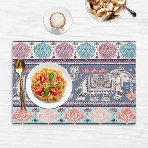 Miniatura 6 de Elephants Lovely Theme Placemats Set of 4 Table Mats Washable Placemat Waterproof Place Mats for Party Home Dining Table Decor 18x12 in