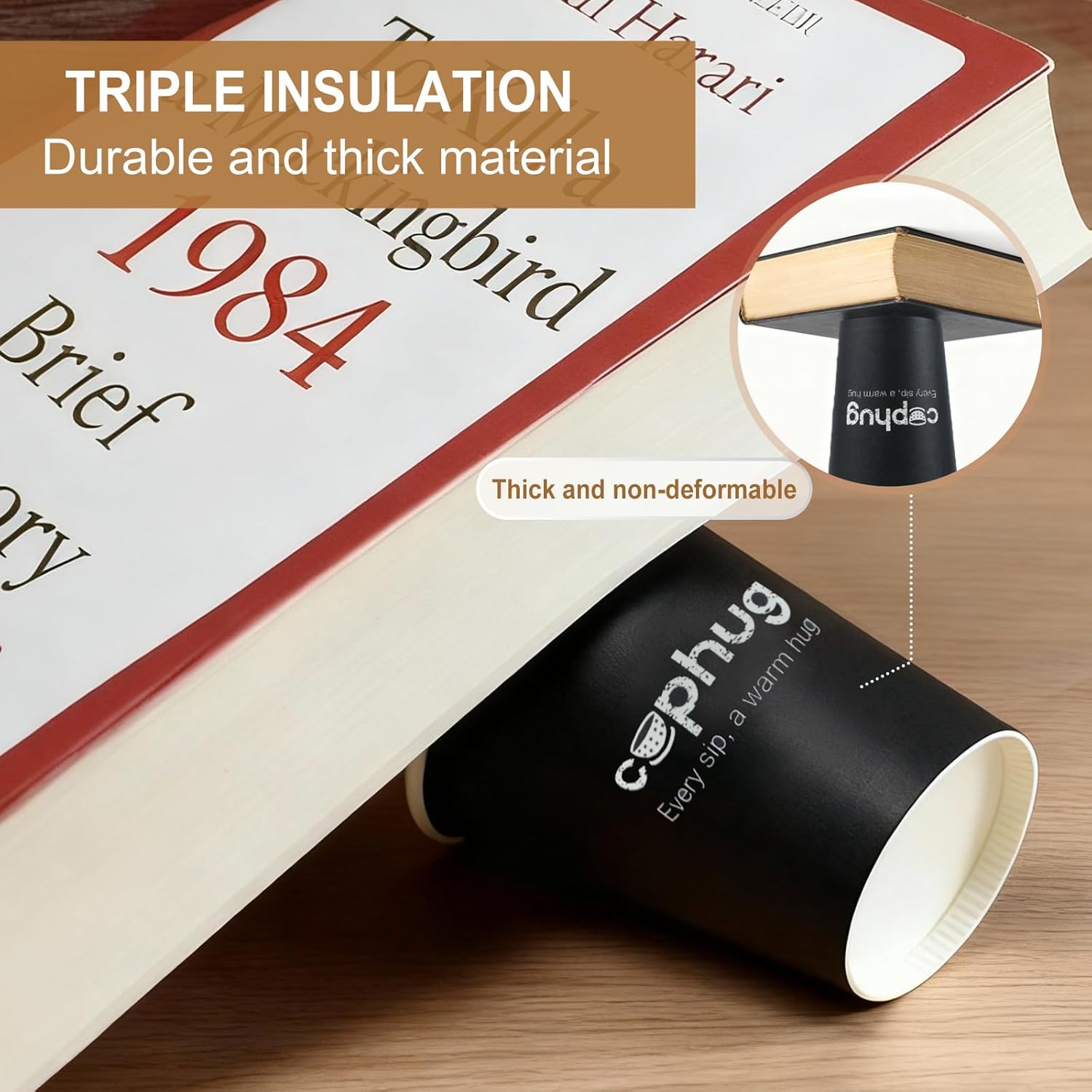 300 Pack 8 oz Disposable Paper Cups, Hot & Cold Beverage Drinking Cups for Coffee, Tea, Juice, Water - Black coffee cups for Office, Party, Home, and Travel - Image 5